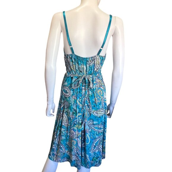Derek Heart Y2K Paisley Print Sleeveless Blue Midi Dress Adjustable Straps Sz L - Picture 2 of 4